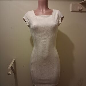 Love Ady White Textured Bodycon Dress Short Sleeve Square Neck Dress Size S